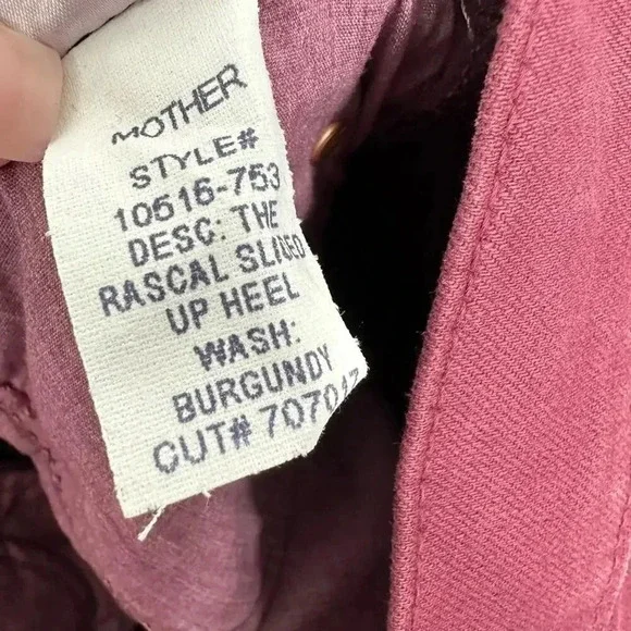 Mother The Rascal Sliced Up Heel Jeans In Burgundy Size 23 B1084